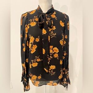 H&M Black and Orange Floral Blouse
